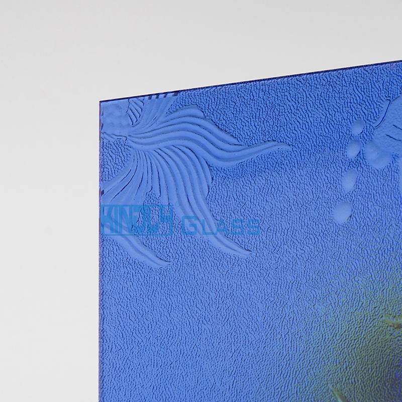 Blue Golden Fish Patterned Glass 